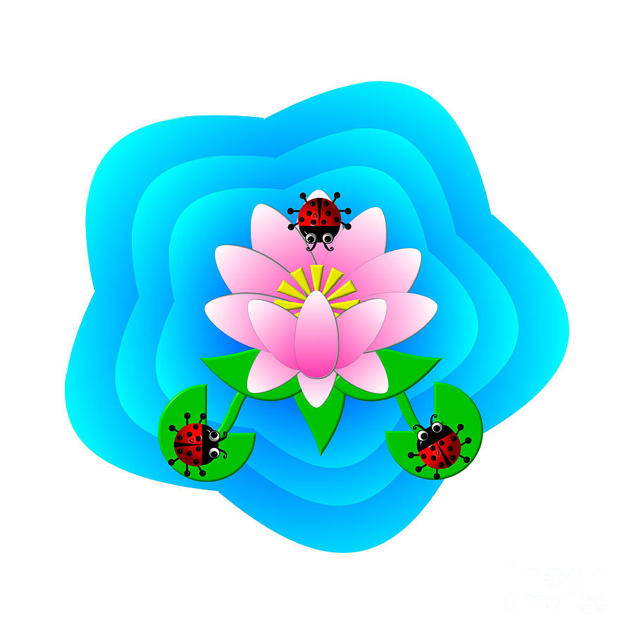 Cute Critters With Heart Ladybugs And Lotus Flower Digital Art