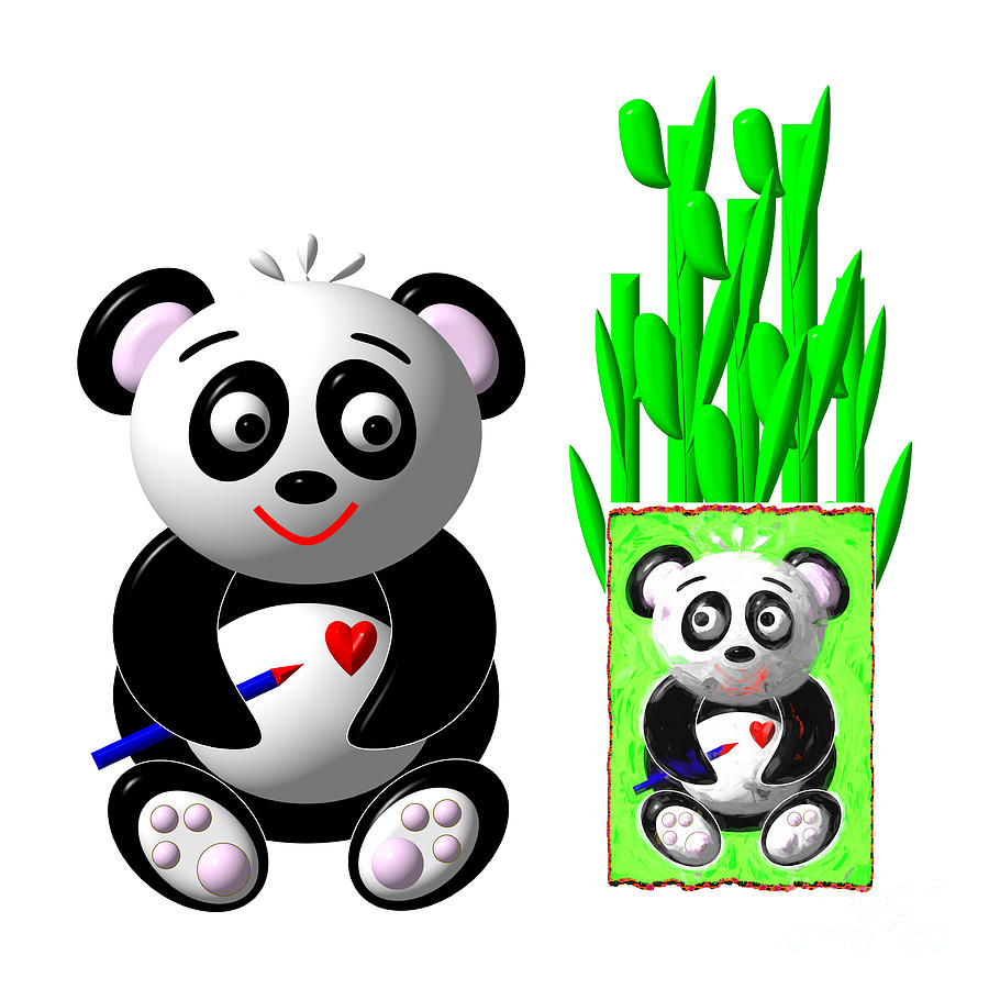 Cute Critters With Heart Painting Panda Digital Art by Rose Santuci-Sofranko