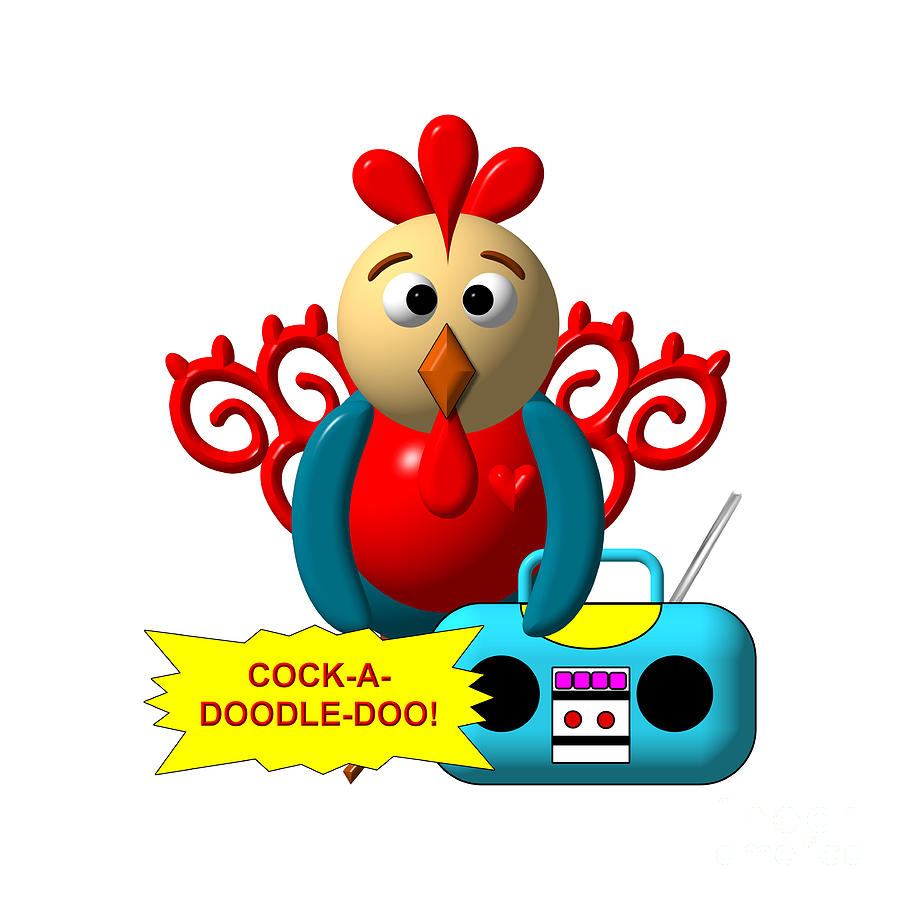 Cute Critters With Heart Rooster and Radio Digital Art by Rose Santuci-Sofranko