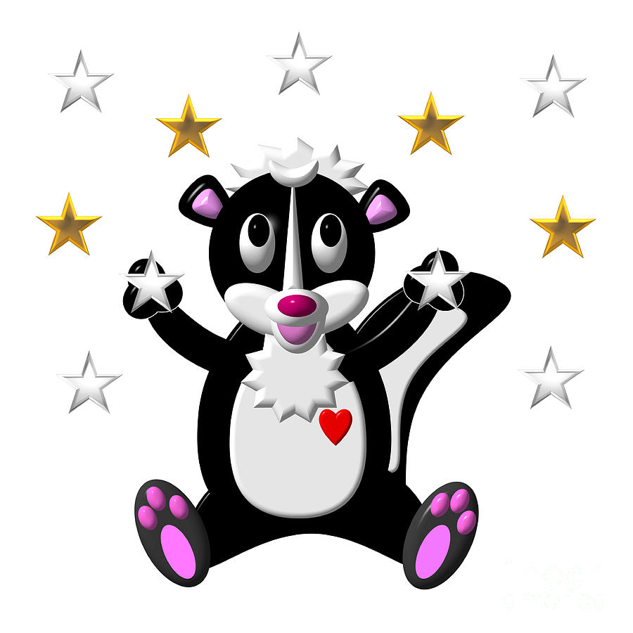 Cute Critters With Heart Skunk And Stars Digital Art