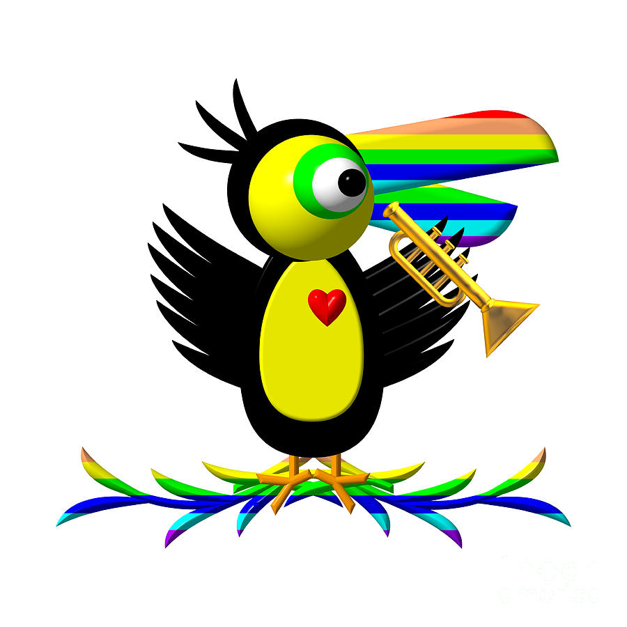 Cute Critters With Heart Toucan And Trumpet Digital Art