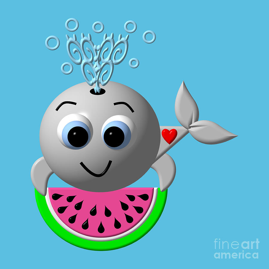 Cute Critters With Heart Whale And Watermelon Digital Art by Rose Santuci-Sofranko