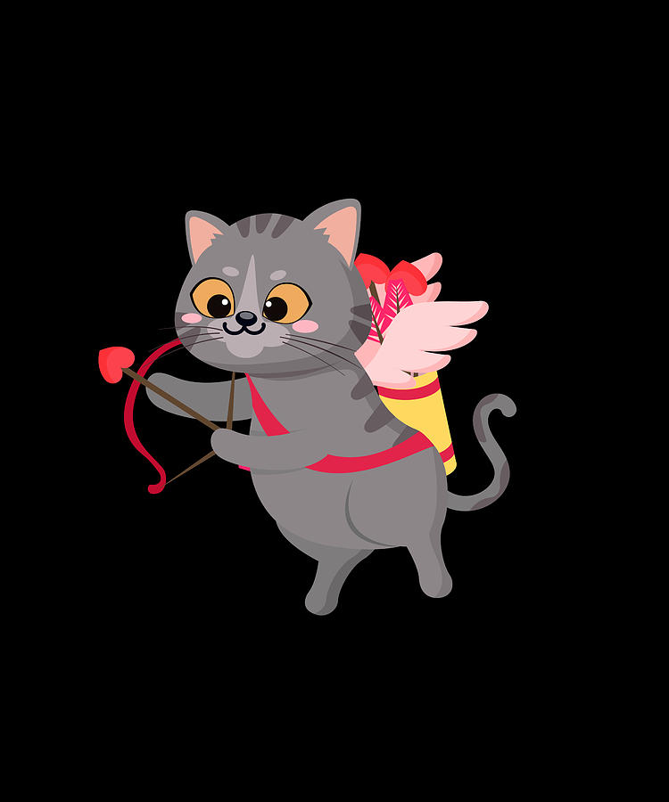 Valentines Day Digital Art - Cute cupid cat with bow valentines day kitten by Norman W