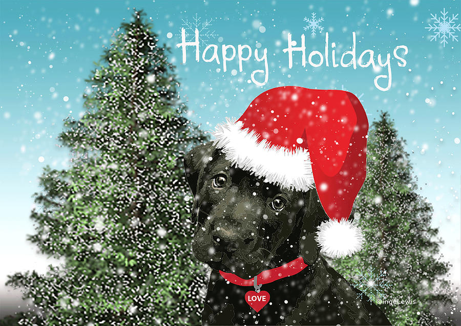 Cute Dog with Santa hat Holiday Wishes Digital Art by Inge Lewis