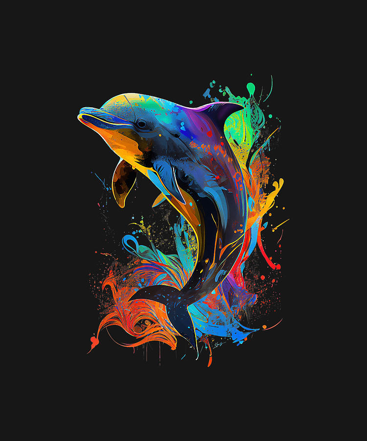 Cute Dolphin Design Colorful Pop Art Dolphin Lovers Drawing by DH ...