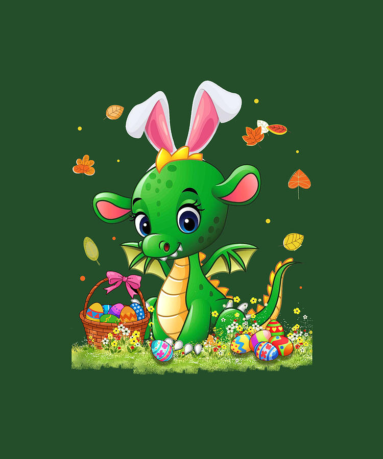 Cute Dragon Wear Bunny Ears Eggs Funny Easter Digital Art by Felix ...
