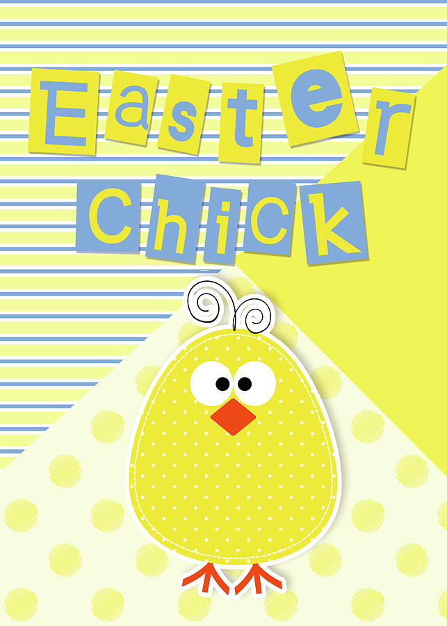 Cute Easter Chick Yellow and Blue Digital Art by Doreen Erhardt