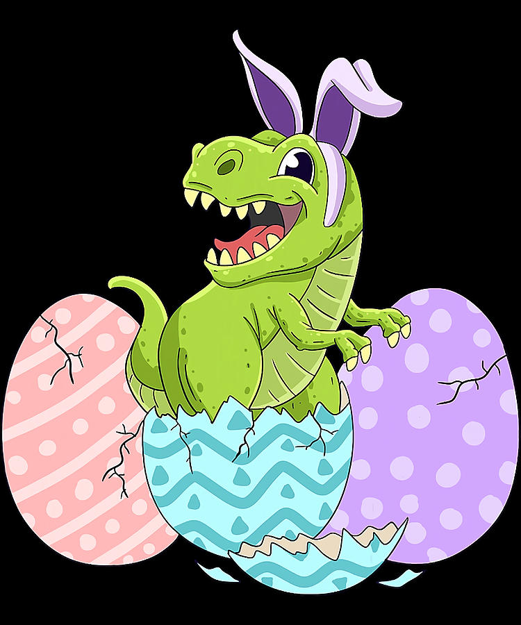 Cute Easter Dinosaur T Rex Bunny Easter Day Kids Painting by Fox Keeley ...