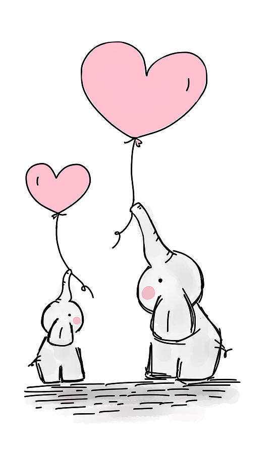 Cute Elephants Pink Balloons Love Baby T-Shirt Cute Elephants Pink Balloons Love Baby T-Shirt