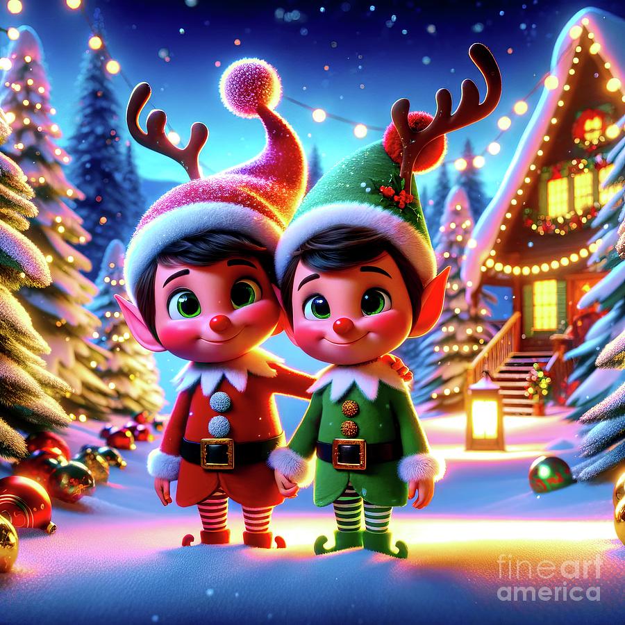 Cute Elves at the North Pole Digital Art by Rose Santuci-Sofranko