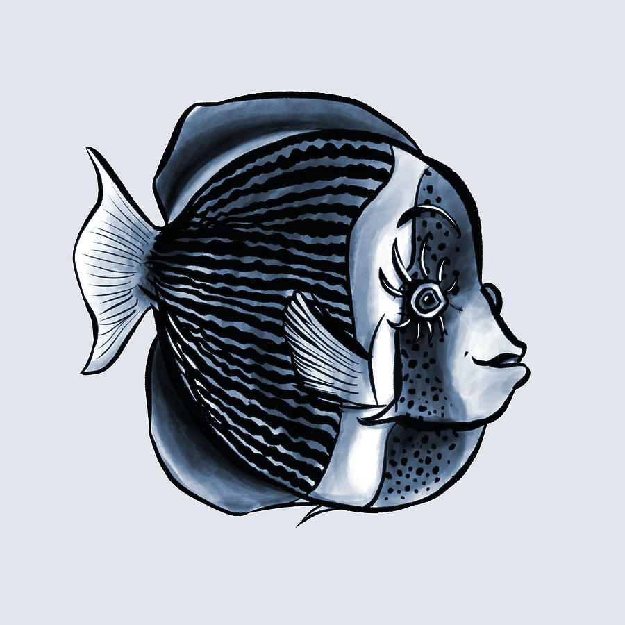 Cute Fish With Eyelashes Black And White Digital Art Digital Art by Boriana Giormova
