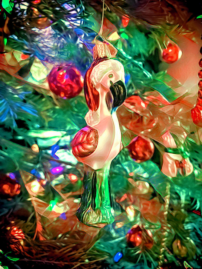 Christmas Photograph - Cute Flamingo Ornament In A Santa Hat by Her Arts Desire
