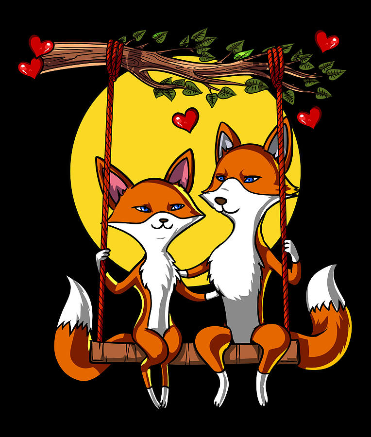 Cute Fox Couple Digital Art By Nikolay Todorov Fine Art America