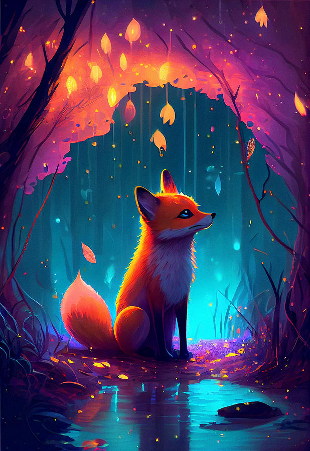 Cute Fox Digital Art by SampadArt Gallery - Fine Art America