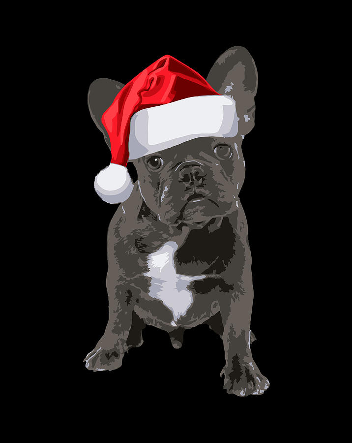 Cute French Bulldog Shirt Puppy Santa Hat Fun Christmas Gift Drawing by ...