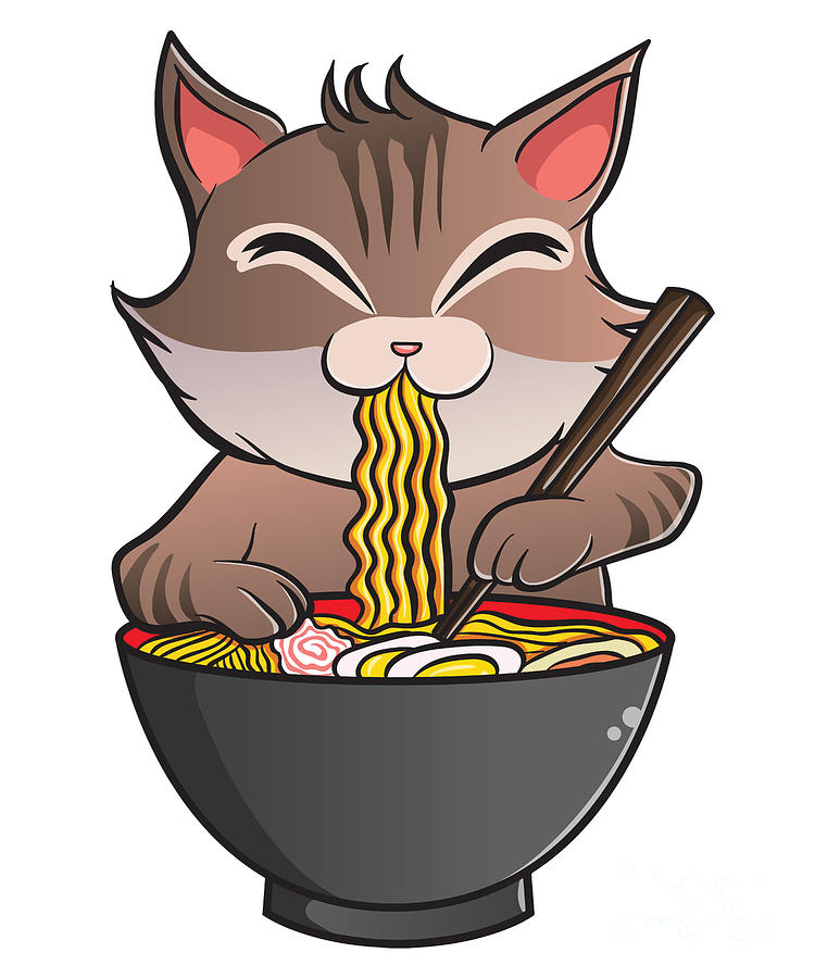 Cute Funny Anime Kitty Ramen Kawaii Cat Digital Art by The Perfect ...