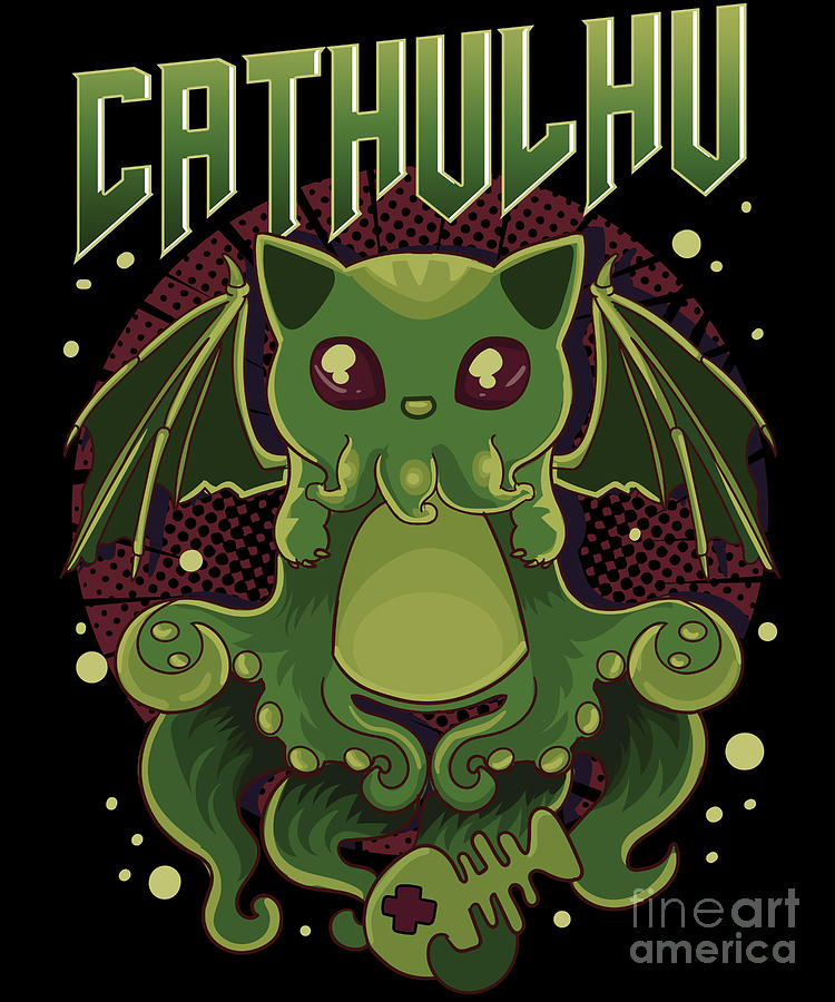 Cute Funny Cathulhu Kawaii Cat Cthulhu Digital Art by The Perfect ...