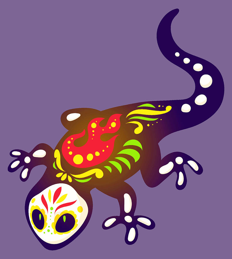 Cute Gecko TShirt Wildlife Lizard Sugar Skull Painting by Tony Rubino