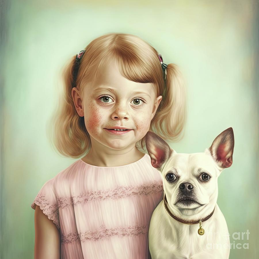 Cute girl and Chihuahua Painting by Vincent Monozlay