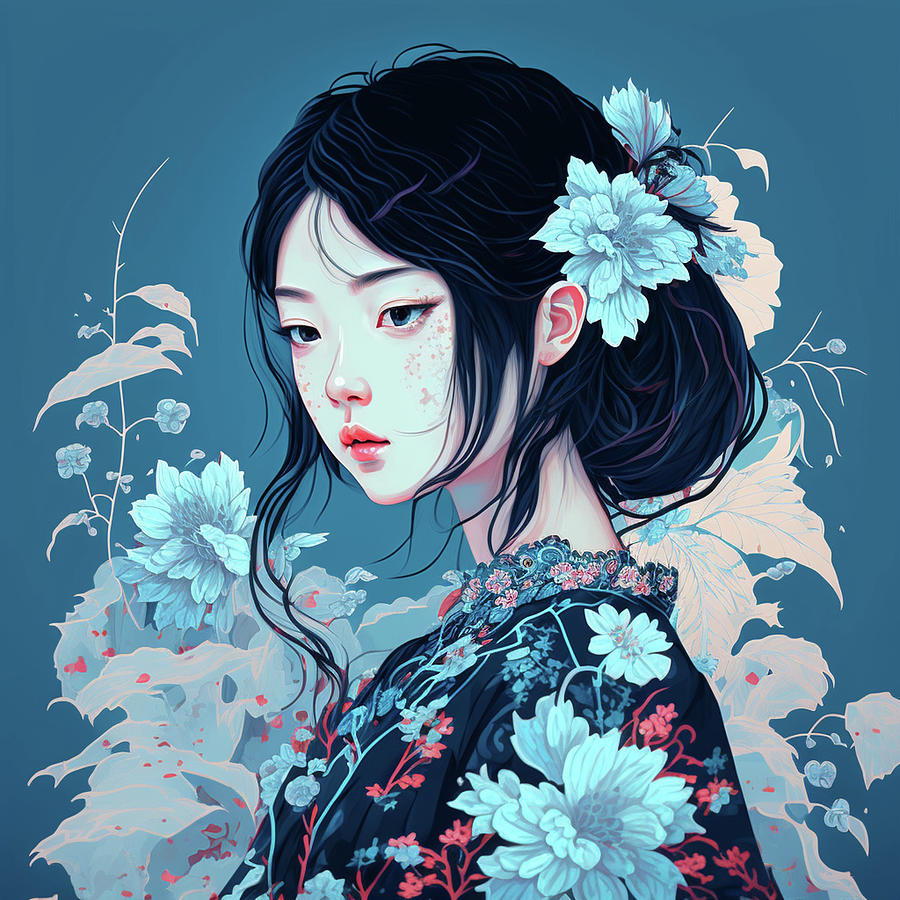 Cute Girl in Kimono Flower Digital Art by Kailooma X TheDol - Fine Art ...