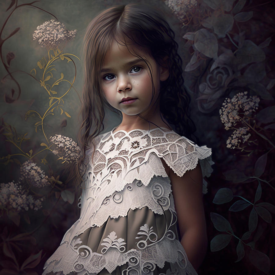 Cute girl in lace dress Digital Art by Lori Stewart - Fine Art America