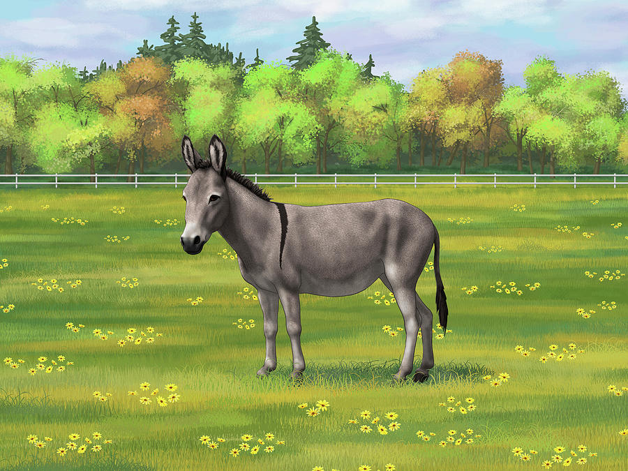 Cute Gray Donkey In Spring Pasture Painting by Crista Forest