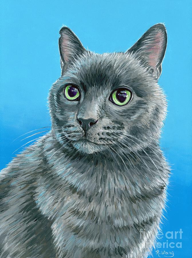 Cute Gray Kitty Cat Painting by Rebecca Wang
