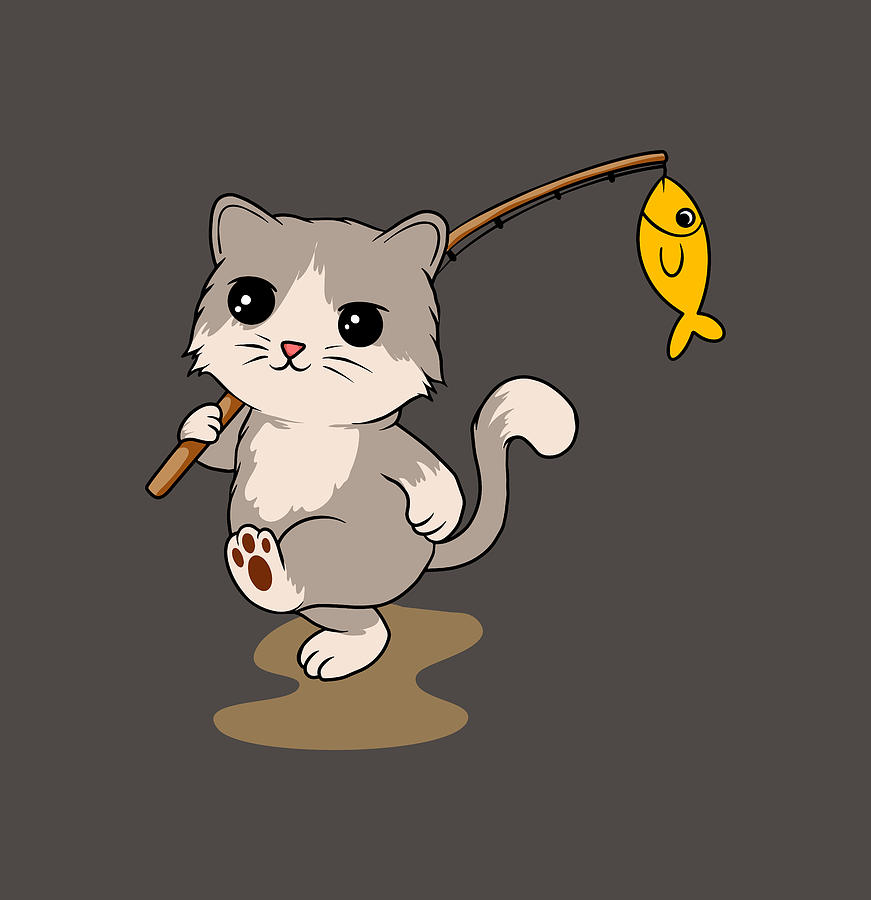 Cute Grey Cat Catching A Fish Digital Art by Sambel Pedes