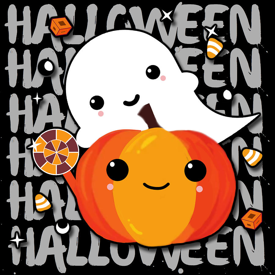 Cute Halloween Ghost With Funny Halloween Background For Halloween Fun  Digital Art by Howling Halloween - Fine Art America