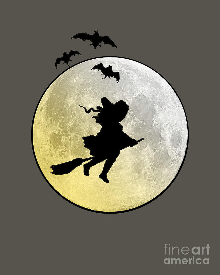 Bat Digital Art - Cute Halloween Witch by Madame Memento