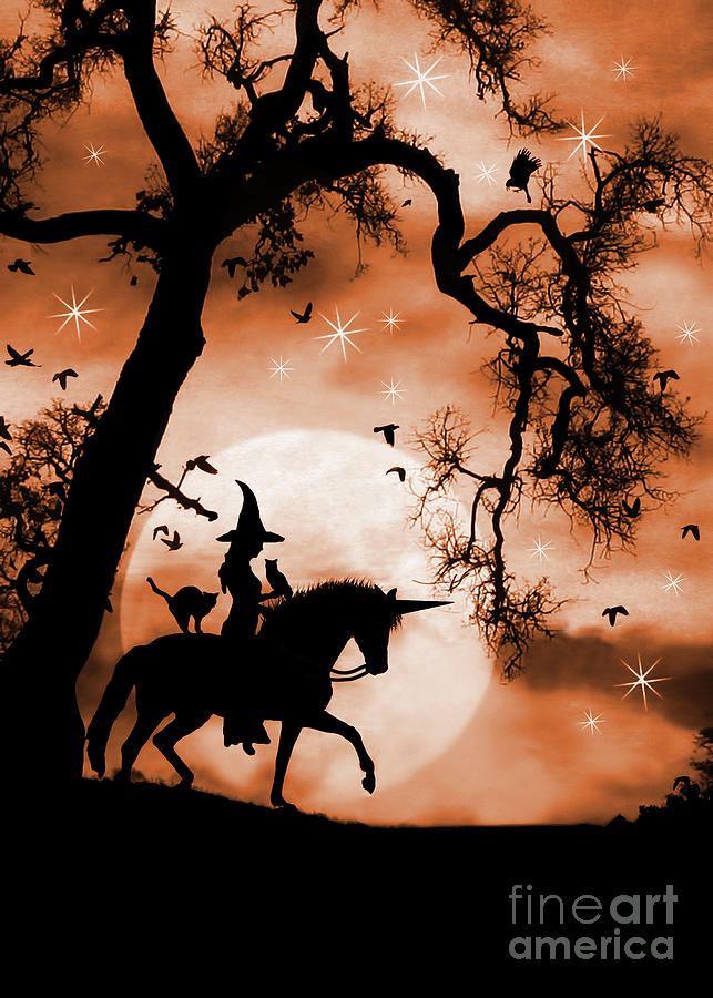 Cute Halloween Witch Unicorn Fantasy Mystical  Photograph by Stephanie Laird