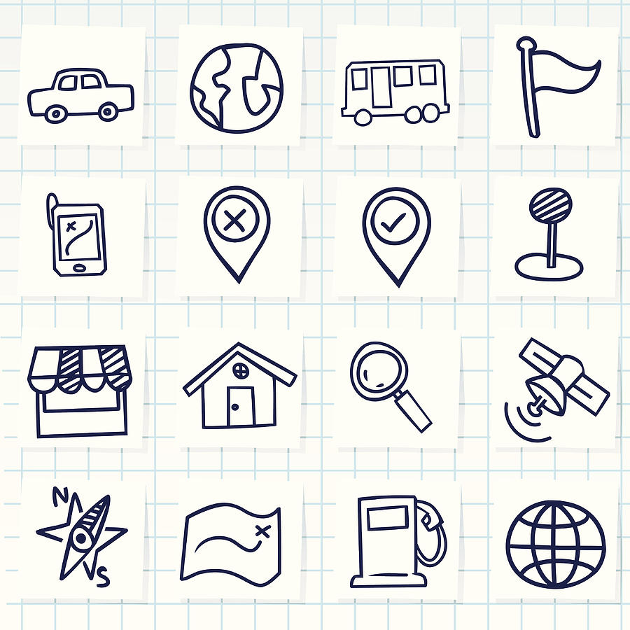 Cute hand-drawn navigator icons Drawing by Kimberrywood