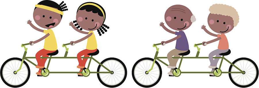 Cute Happy Couple Family Cycling Tandem Bicycle Drawing by Alashi