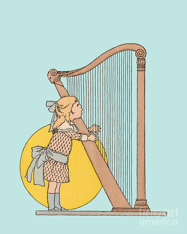 Music Mixed Media - Cute harpist by Madame Memento