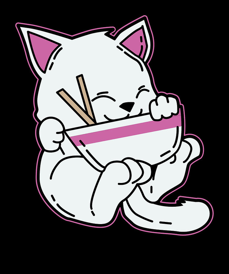 Cute Japanese Anime Ramen Cat TShirt Gift Manga Digital Art by Bi Nutz -  Pixels