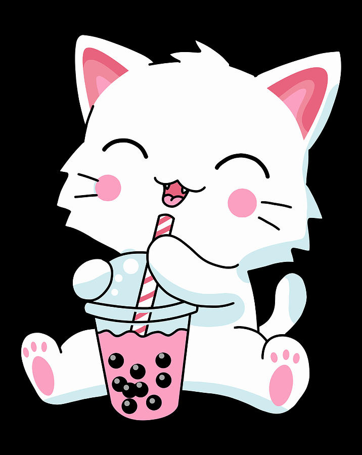 Cute Kawaii Cat Boba Bubble Tea Shirt Girls Anime Milk Tea Drawing by ...