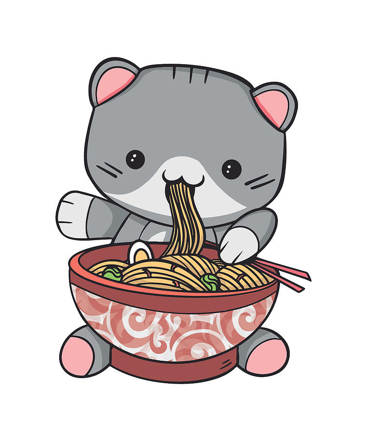 Cute Kawaii Cat eating Ramen Noodles Gift Digital Art by P A - Pixels