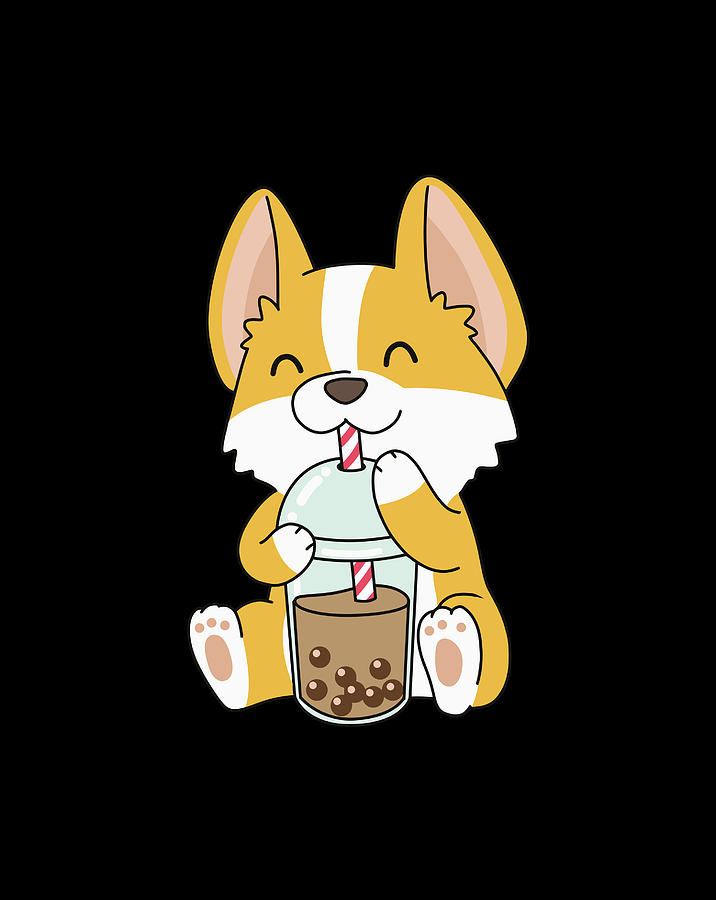 Cute Kawaii Corgi Dog Boba Bubble Tea Shirt Anime Milk Tea Drawing by ...