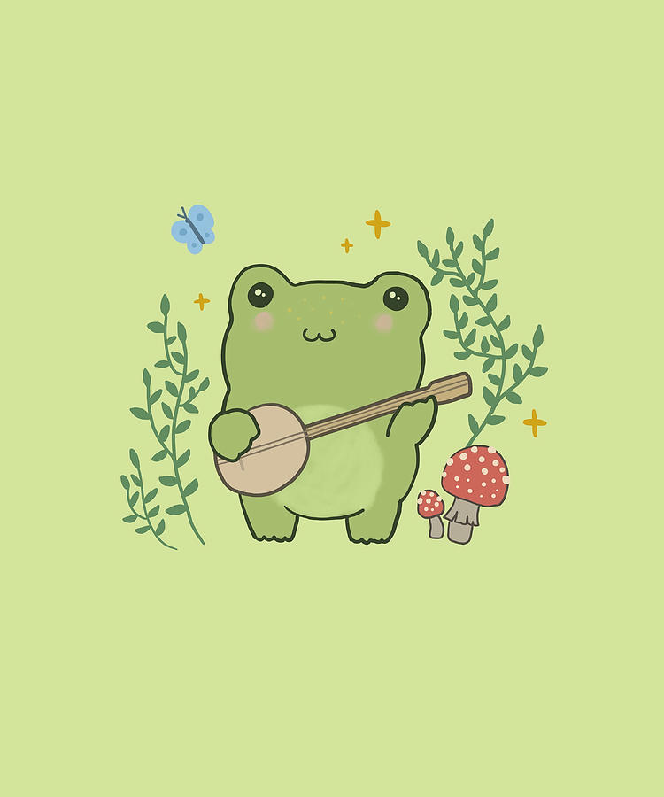 Cute Kawaii Frog Playing Banjo Toad Plant Fungi Painting by Dan ...