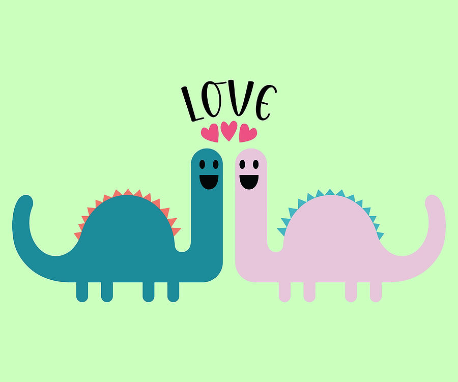 Cute Kawaii Stegosaurus Dinosaur Love Couple 70s Painting by Tiffany ...