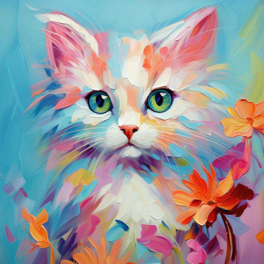 Flower Painting - Cute Kitten by My Head Cinema