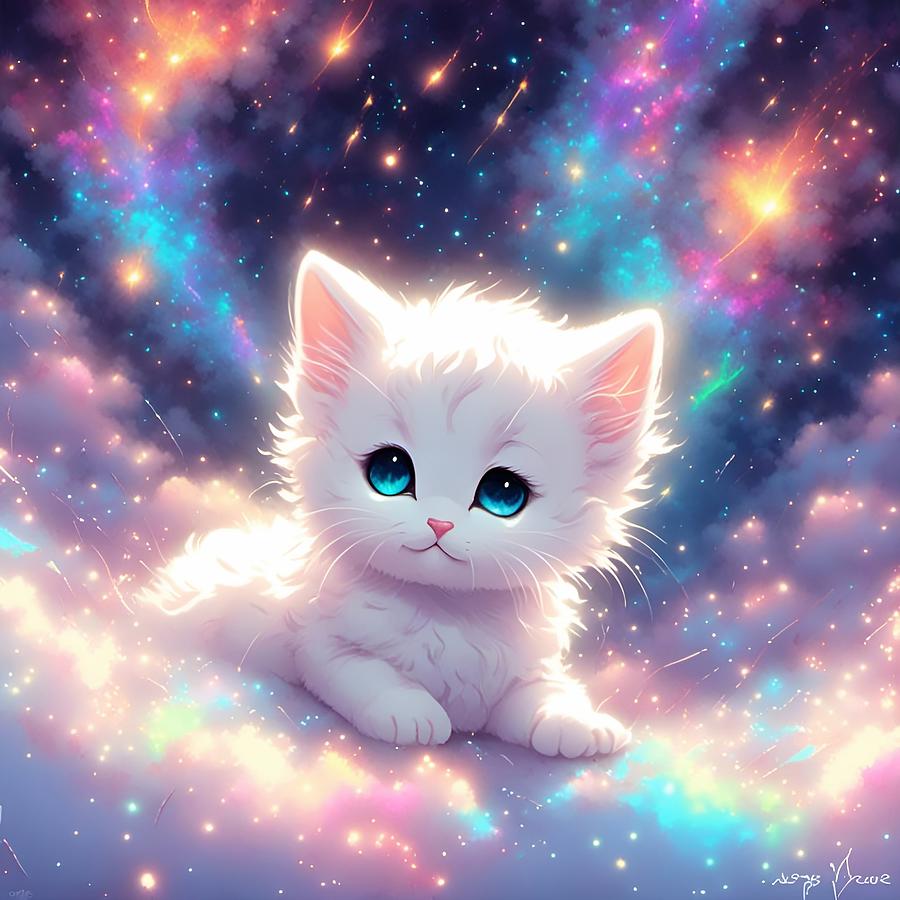 Cute Kitten Playing With Christmas Light 4 Digital Art