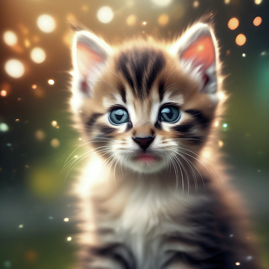 Cute kitten portrait.   Digital Art by Ray Shrewsberry