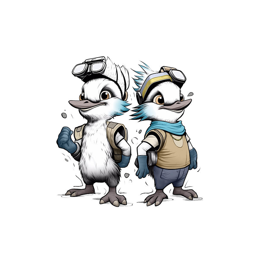 Cute Kookaburra Friends, best mates, Illustration Funny Cartoon Digital Art by Lorraine Kelly