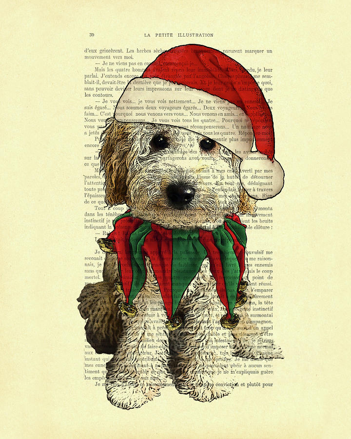 Christmas Digital Art - Cute labradoodle christmas artwork by Madame Memento