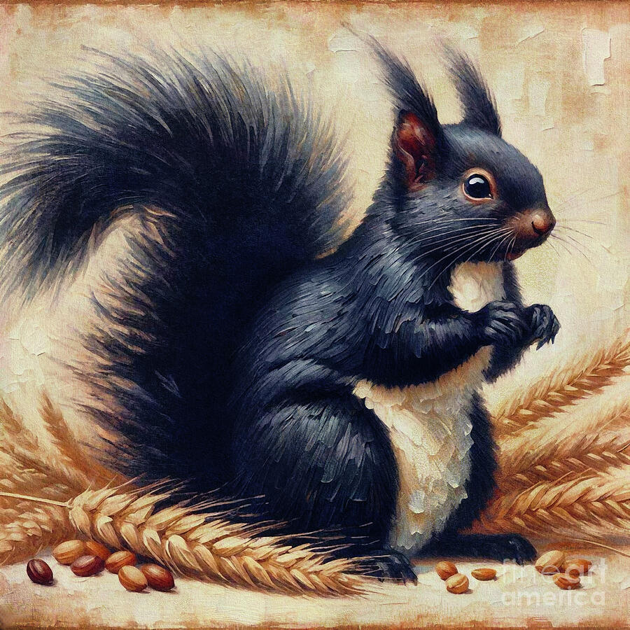 Cute Little Black Squirrel  Painting by Maria Angelica Maira