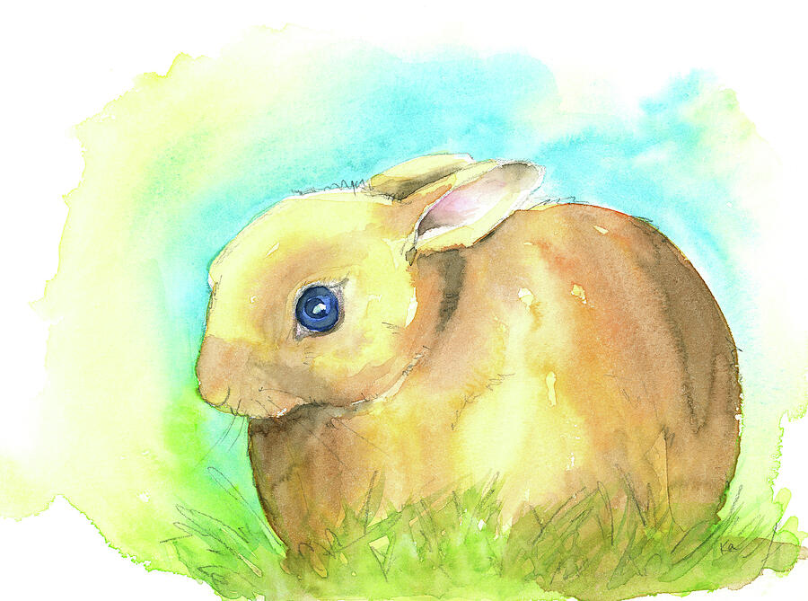 Cute little bunny brown Painting by Karen Kaspar