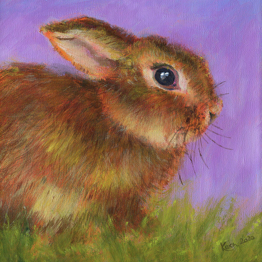 Cute little bunny sitting in the grass Painting by Karen Kaspar - Fine ...