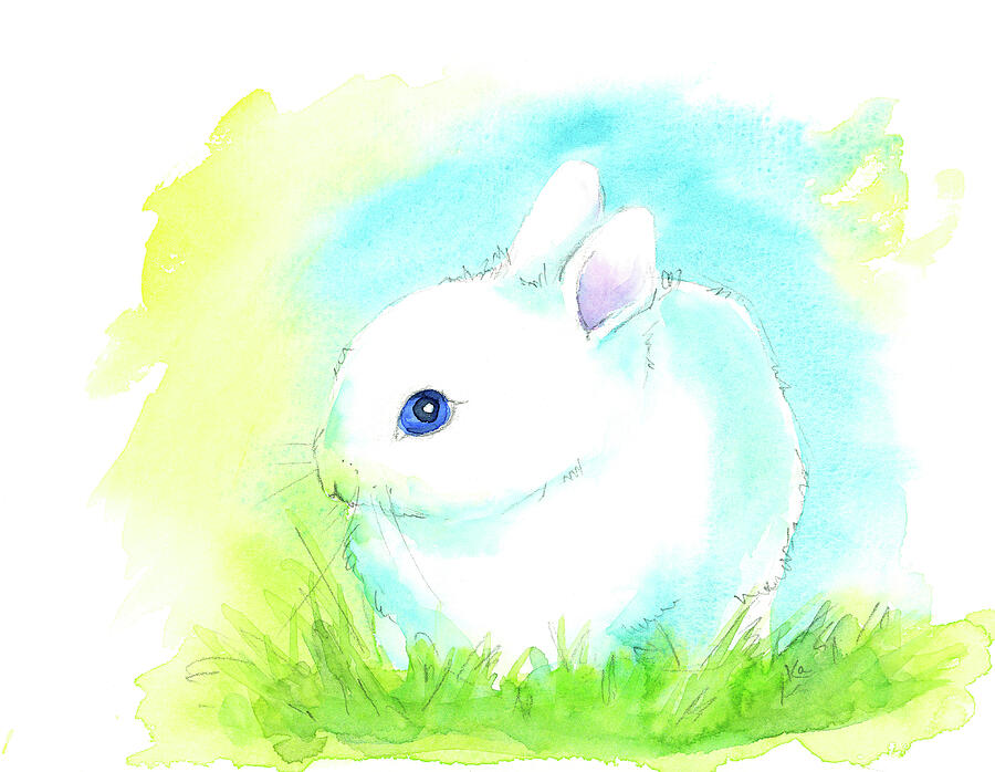 Cute little bunny white Painting by Karen Kaspar
