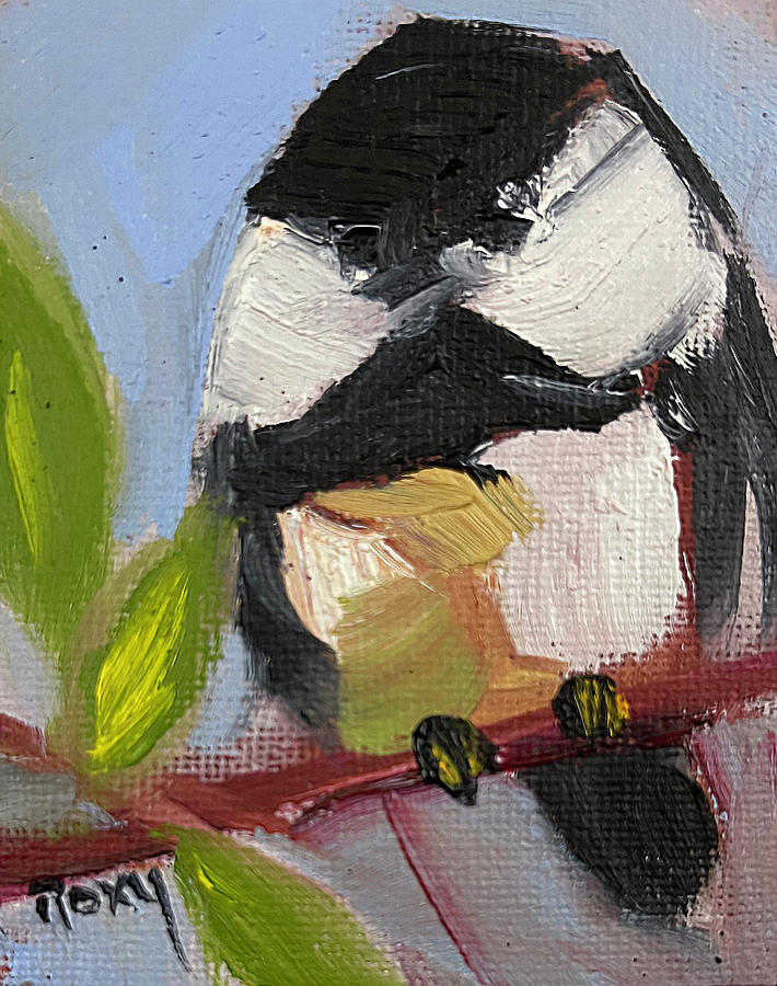 Cute little Chickadee Painting by Roxy Rich